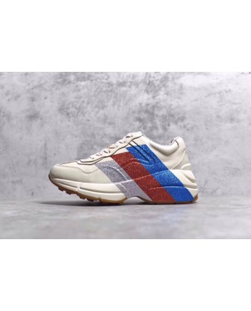 Gucci Rhyton Vintage Web Print White Leather Sneakers 
