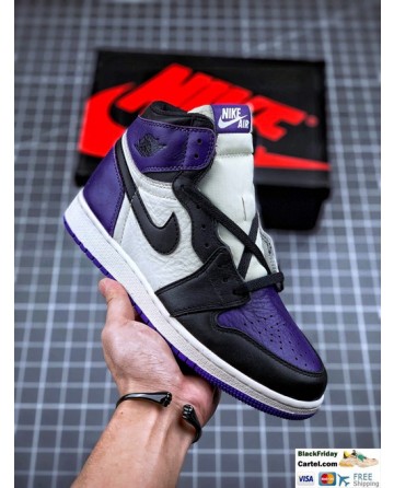 High Quality Nike Air Jordan 1 Retro High Sneakers Purple & White & Black