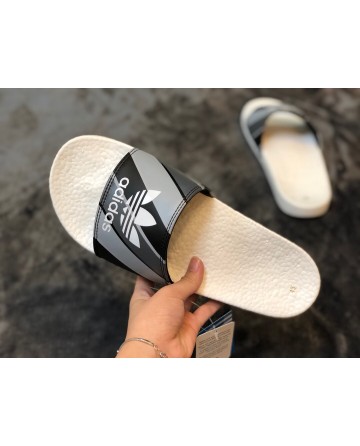Adidas Boost Black Slippers With White Logo