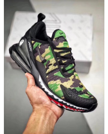 A Bathing APE X Nike Air Max270 Green Military Jogging Shoes