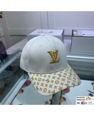 Louis Vuitton White Baseball Hat With Gold LV Logo