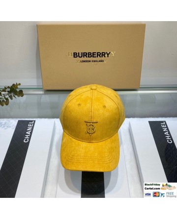 New Arrival Burberry Yellow Velvet Baseball Cap Online