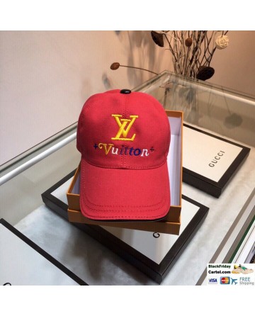 Unisex LV Red Baseball Hat With LV Logo Adjustable