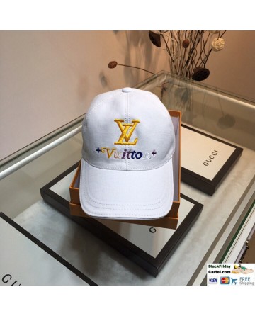 Unisex LV White Baseball Hat With LV Logo Adjustable